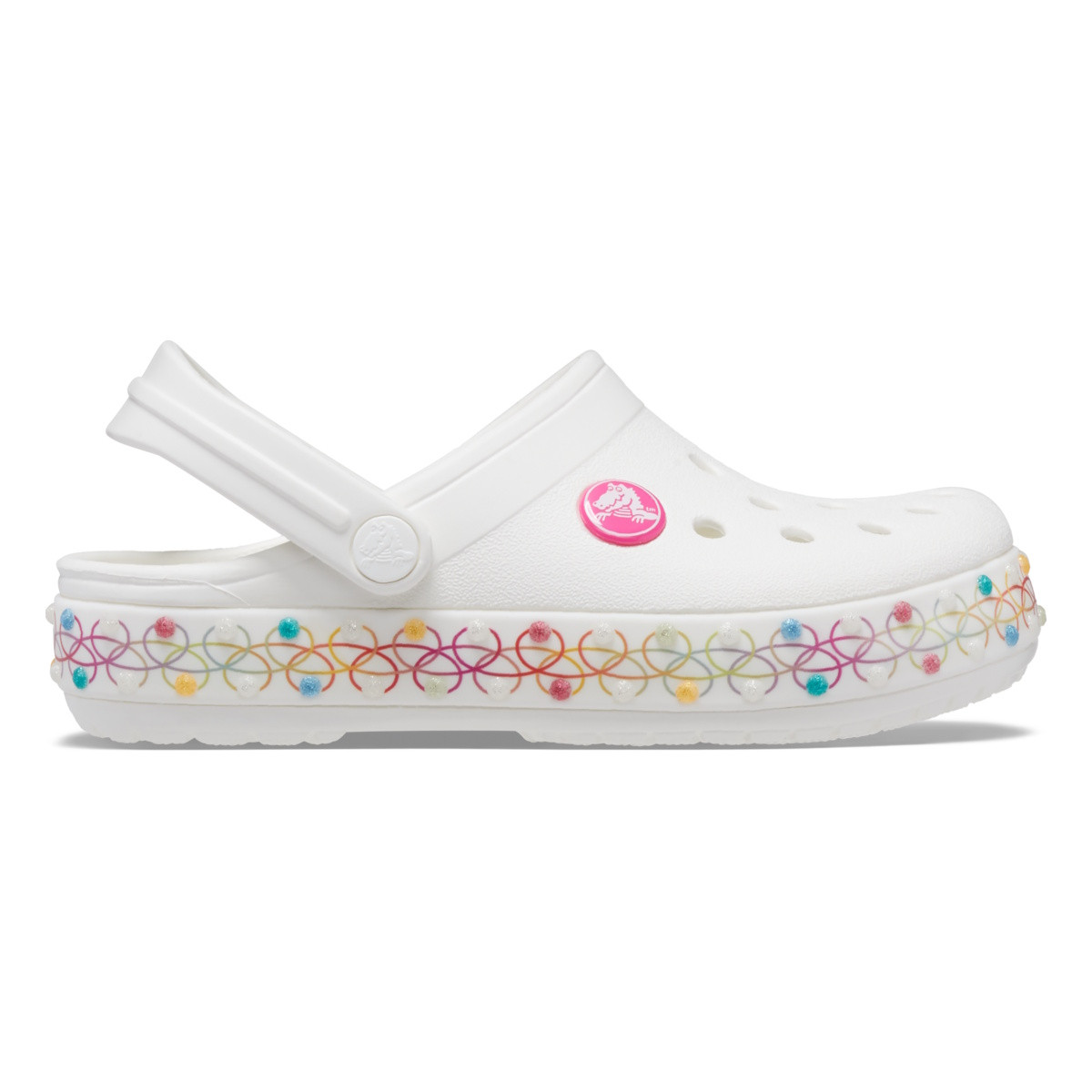Saboți Crocs Crocband Stretch Necklace Clog Kids Alb - White/Multi - imagine 8